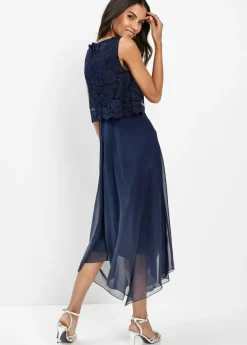 Vestido midi de gasa fina con encaje