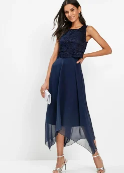 Vestido midi de gasa fina con encaje