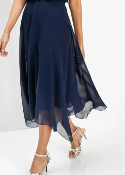 Vestido midi de gasa fina con encaje
