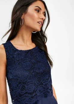 Vestido midi de gasa fina con encaje