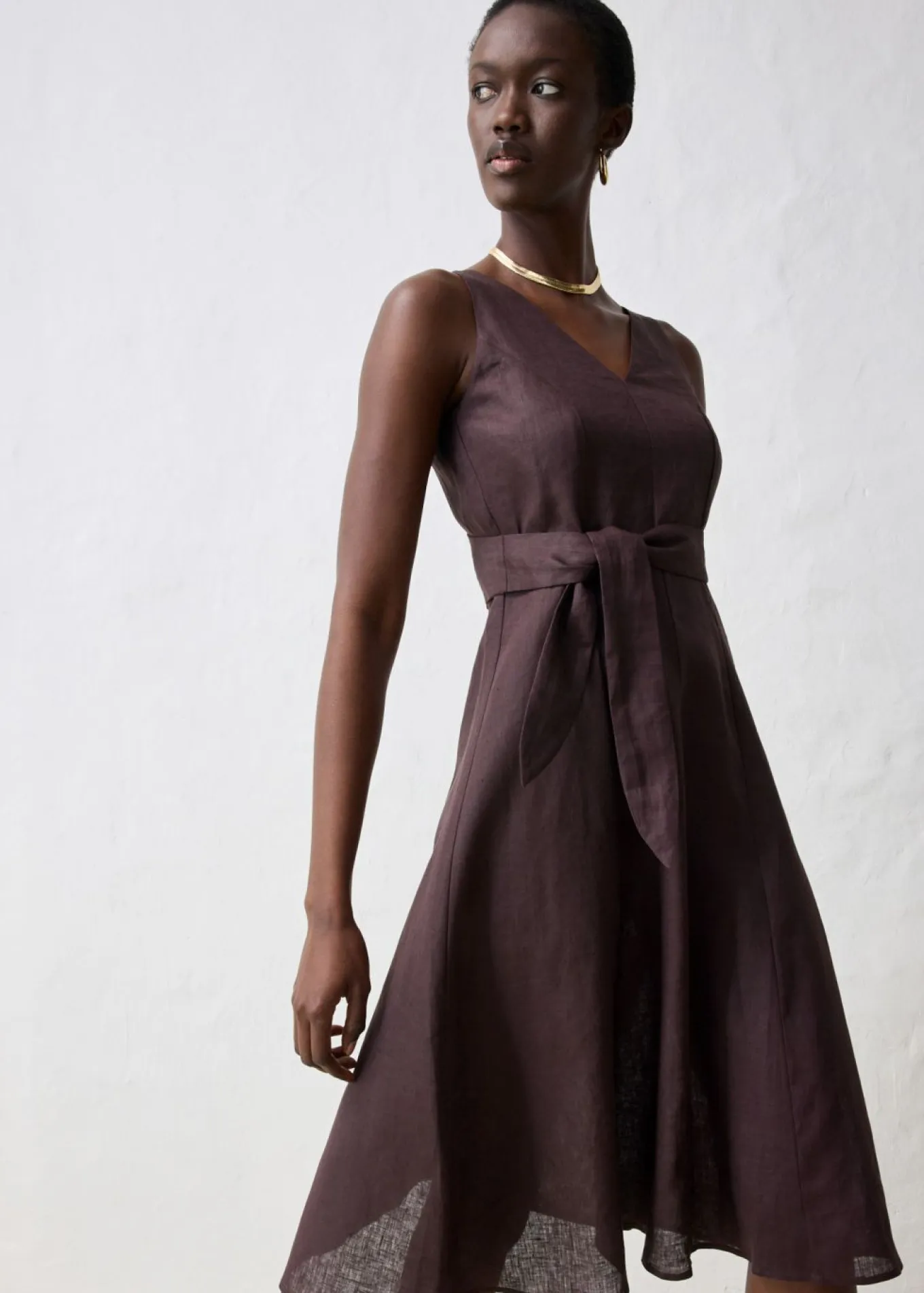 Vestido midi de lino puro