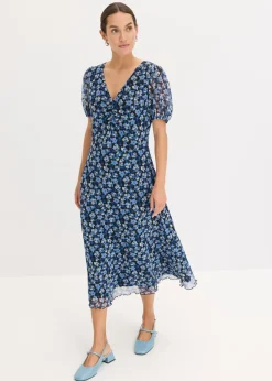 Vestido midi de malla estampado