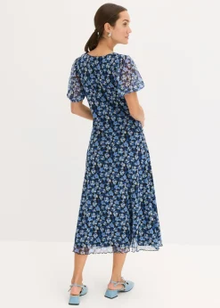 Vestido midi de malla estampado