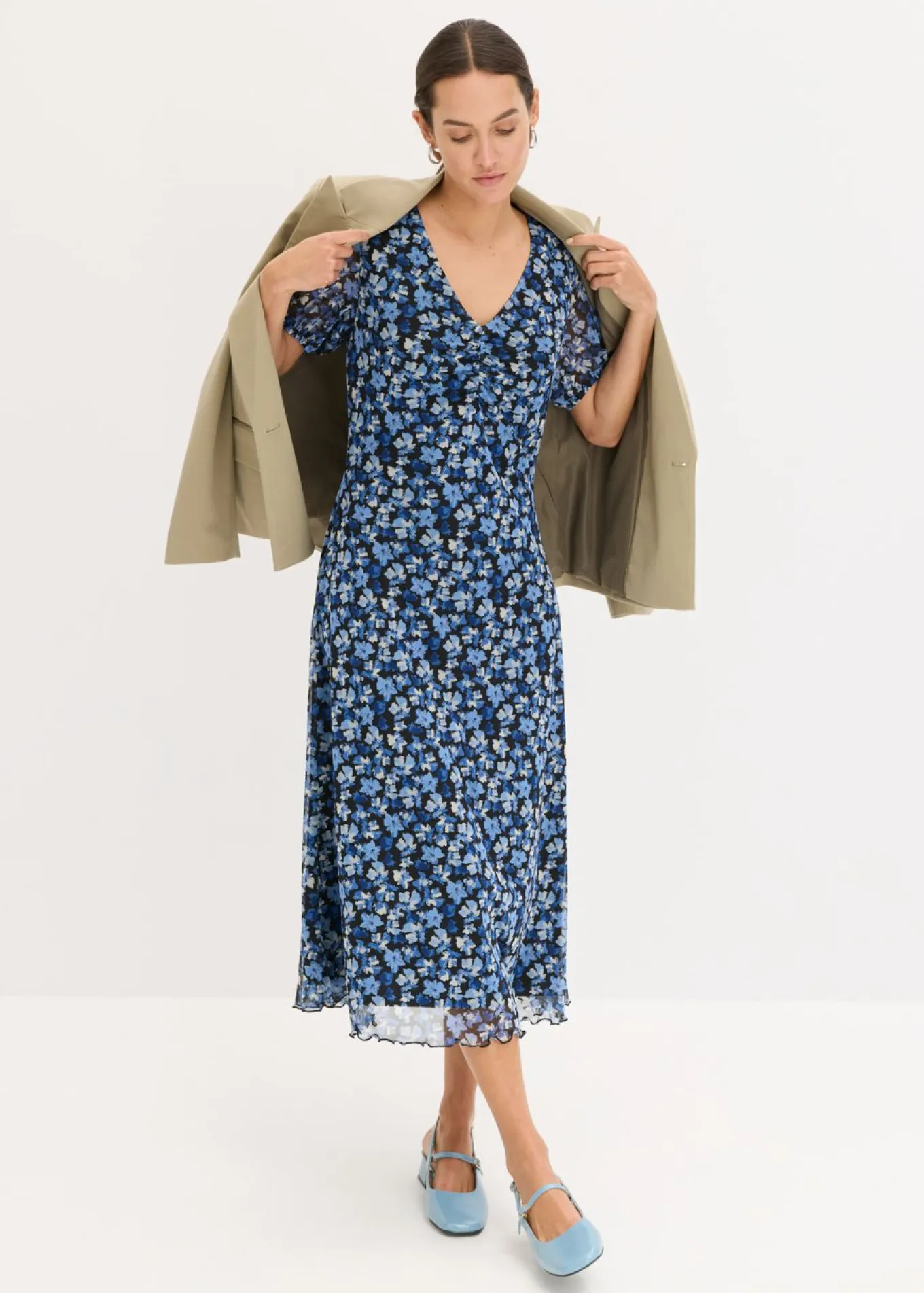 Vestido midi de malla estampado