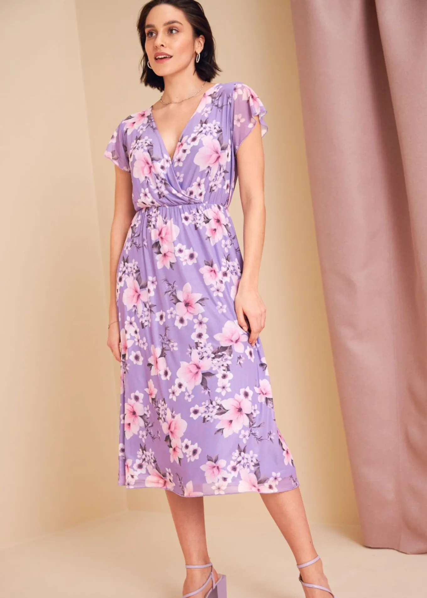 Vestido midi de malla estampado