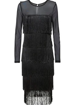 Vestido midi de malla vaporosa con flecos