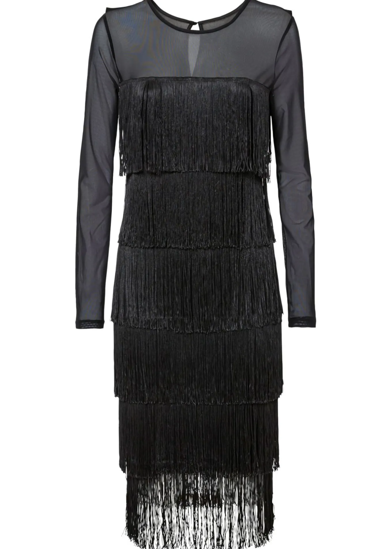 Vestido midi de malla vaporosa con flecos