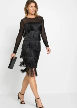 Vestido midi de malla vaporosa con flecos
