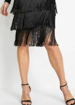Vestido midi de malla vaporosa con flecos