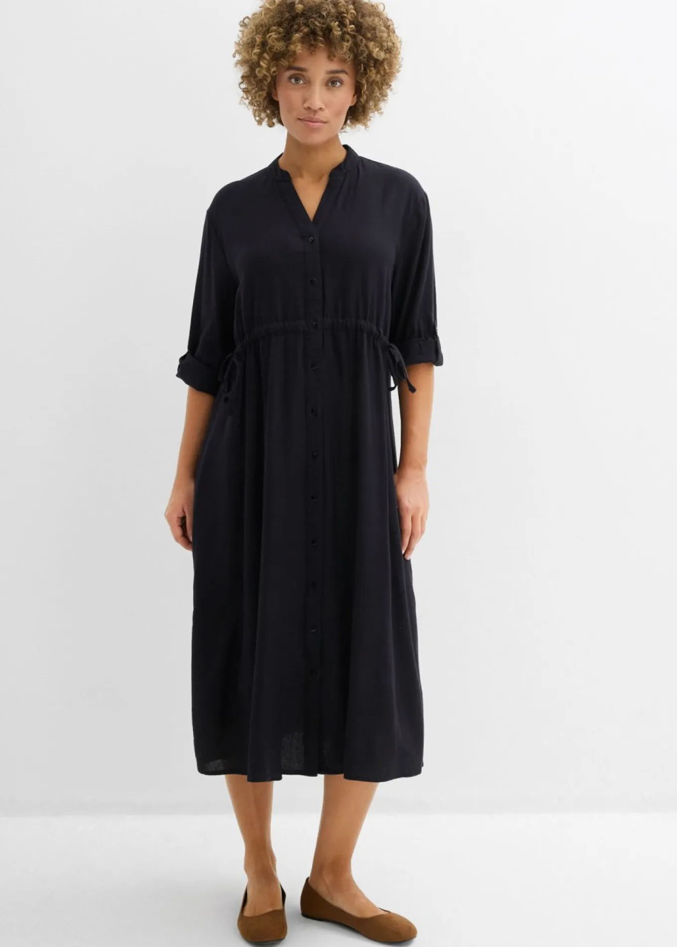 Vestido midi de mezcla de lino
