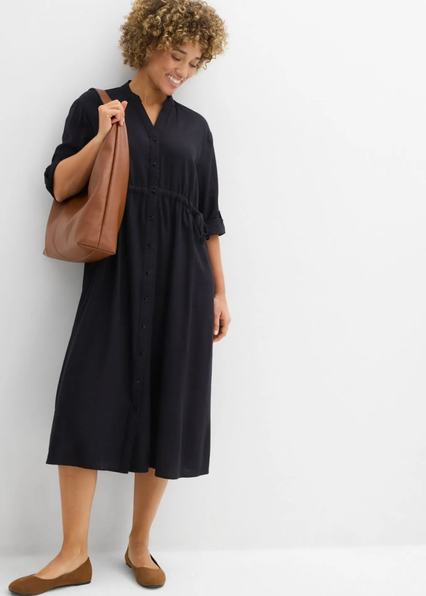 Vestido midi de mezcla de lino