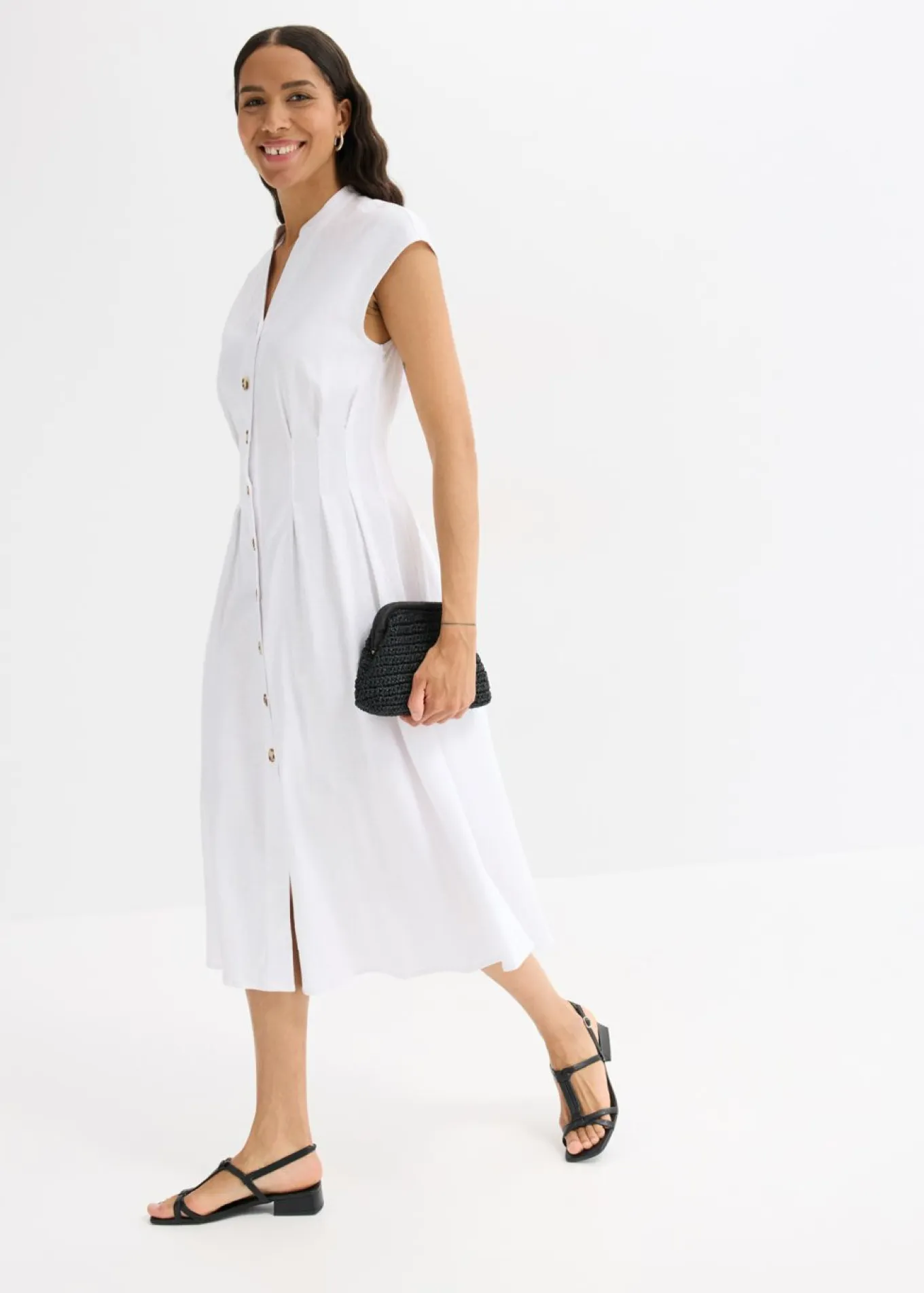 Vestido midi de mezcla de lino ligero