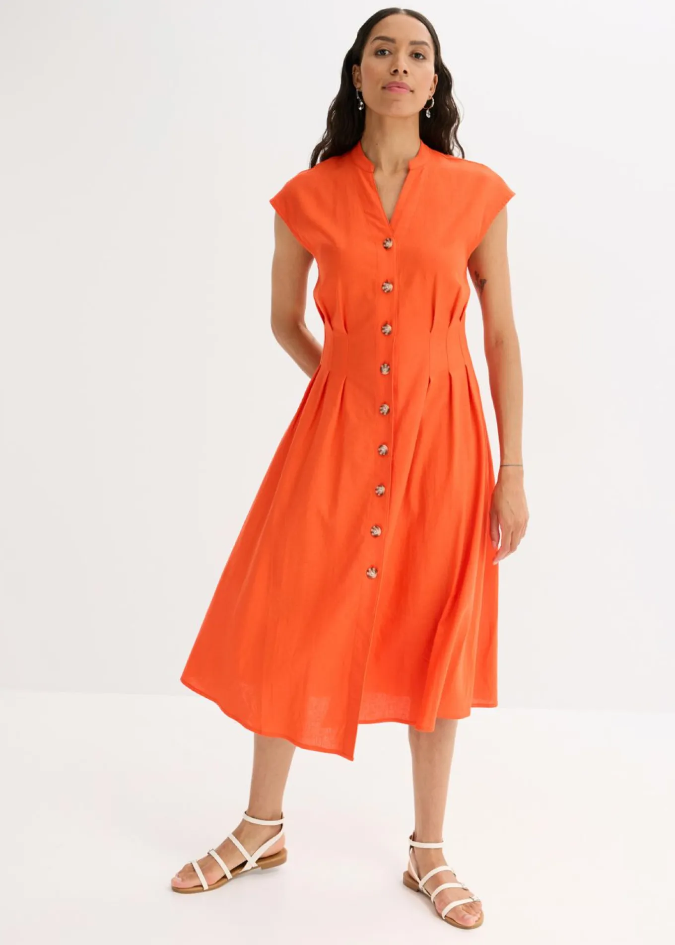 Vestido midi de mezcla de lino ligero