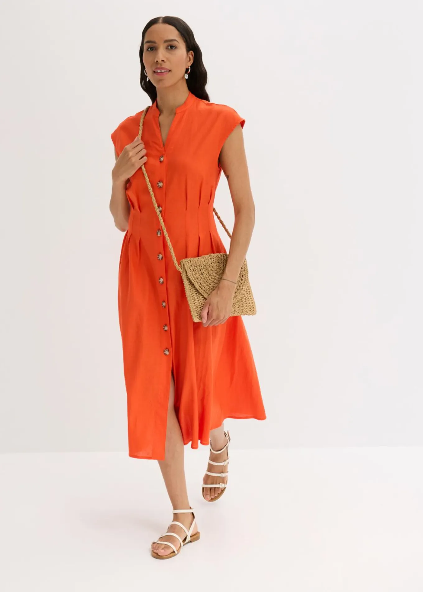 Vestido midi de mezcla de lino ligero