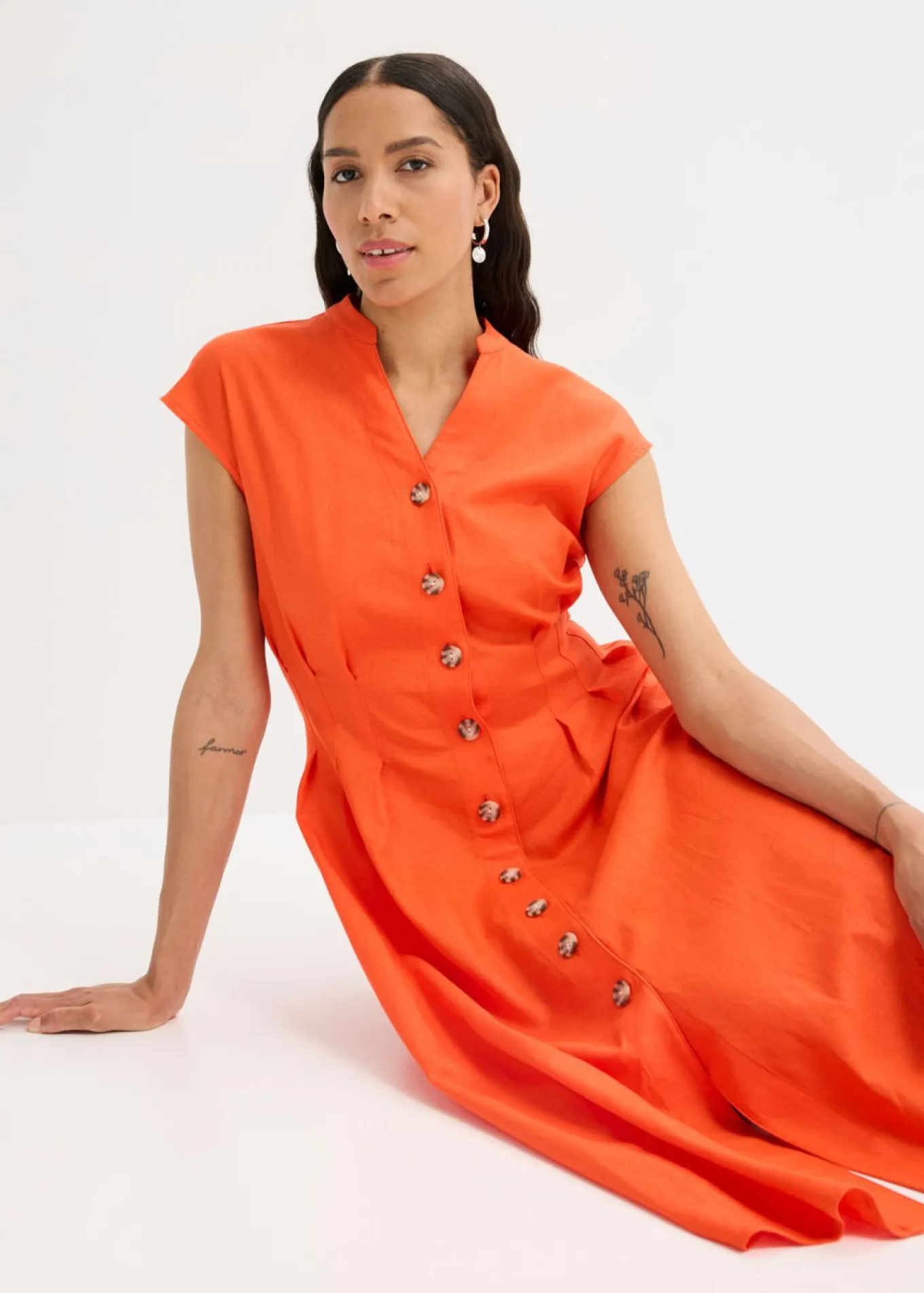 Vestido midi de mezcla de lino ligero