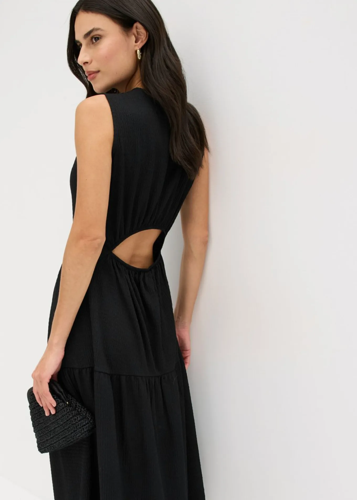 Vestido midi de punto estructurado con escote en la espalda