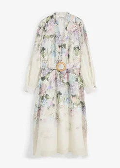 Vestido midi de ramio (conjunto de 2 piezas con cinturón)