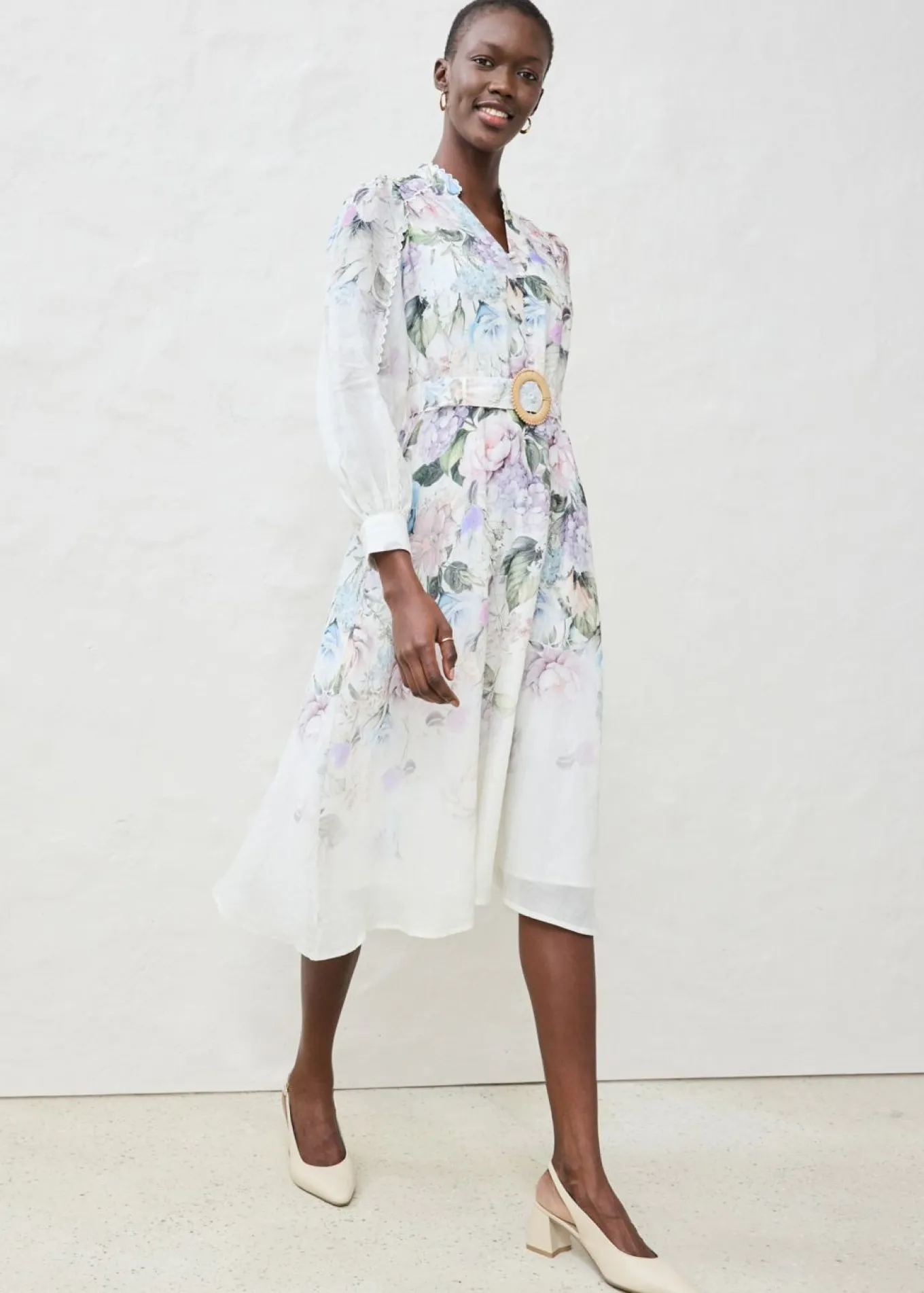 Vestido midi de ramio (conjunto de 2 piezas con cinturón)