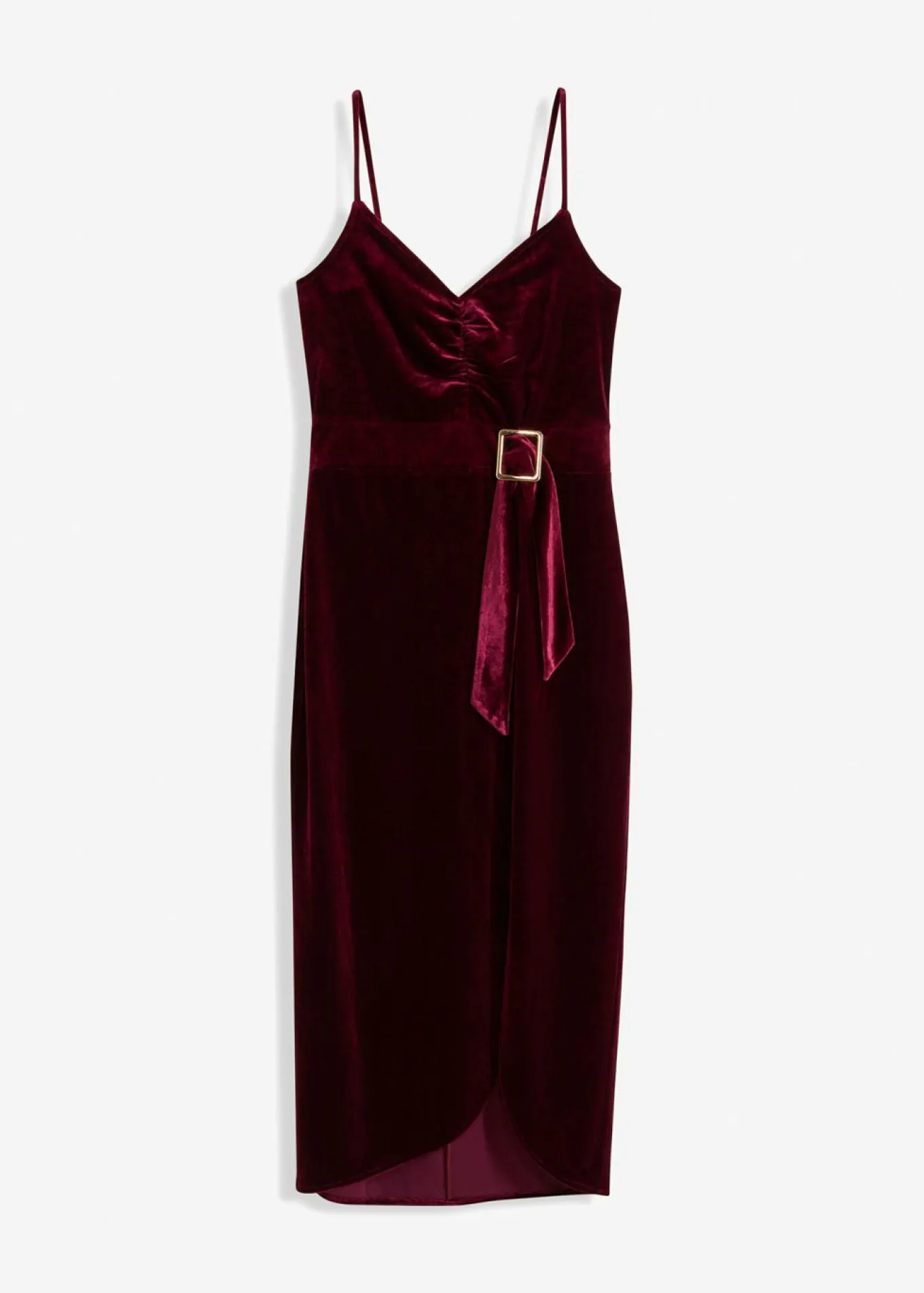 Vestido midi de terciopelo suave y tirantes finos