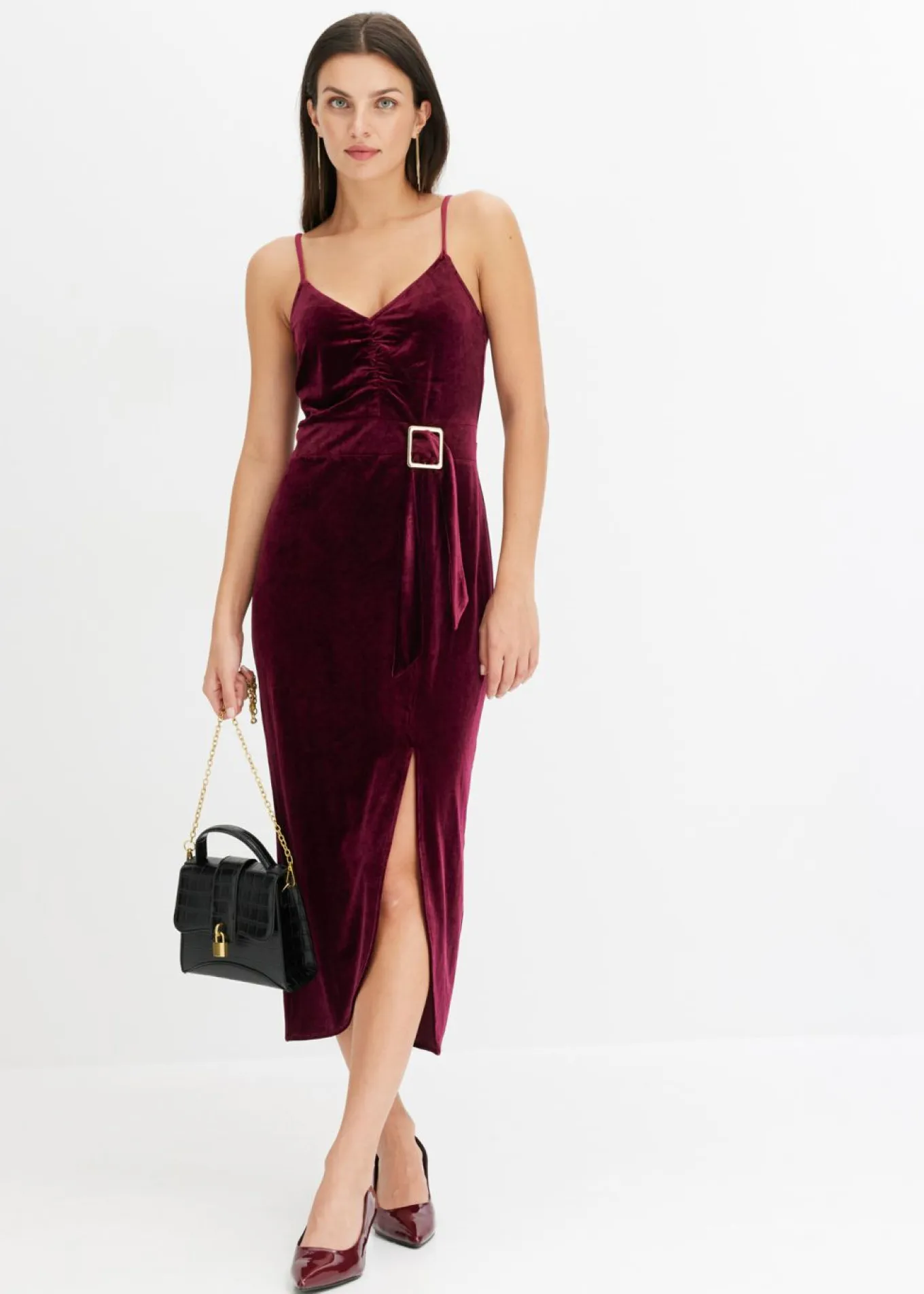 Vestido midi de terciopelo suave y tirantes finos