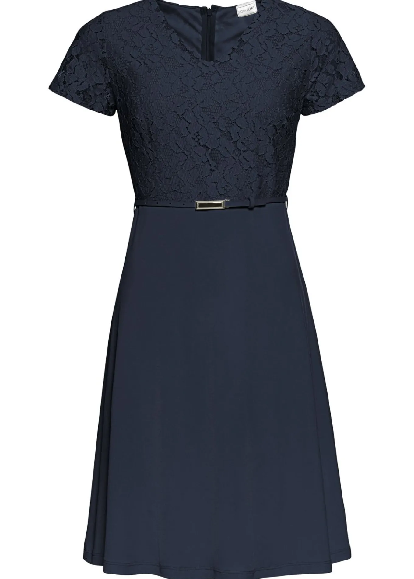 Vestido mini con encaje y cinturón