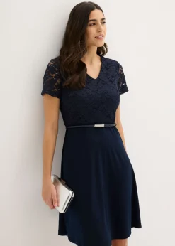 Vestido mini con encaje y cinturón