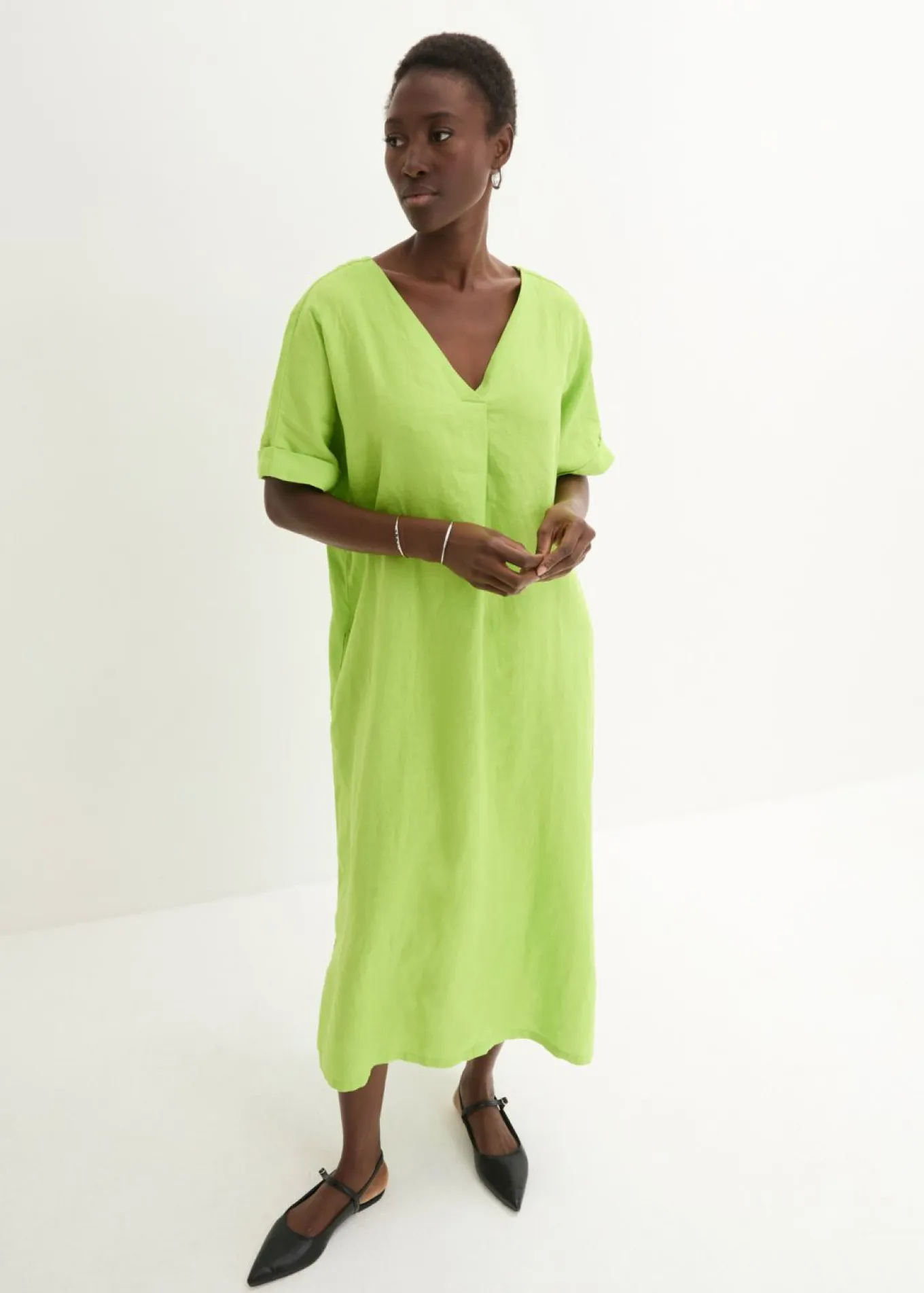 Vestido tipo caftán de lino puro