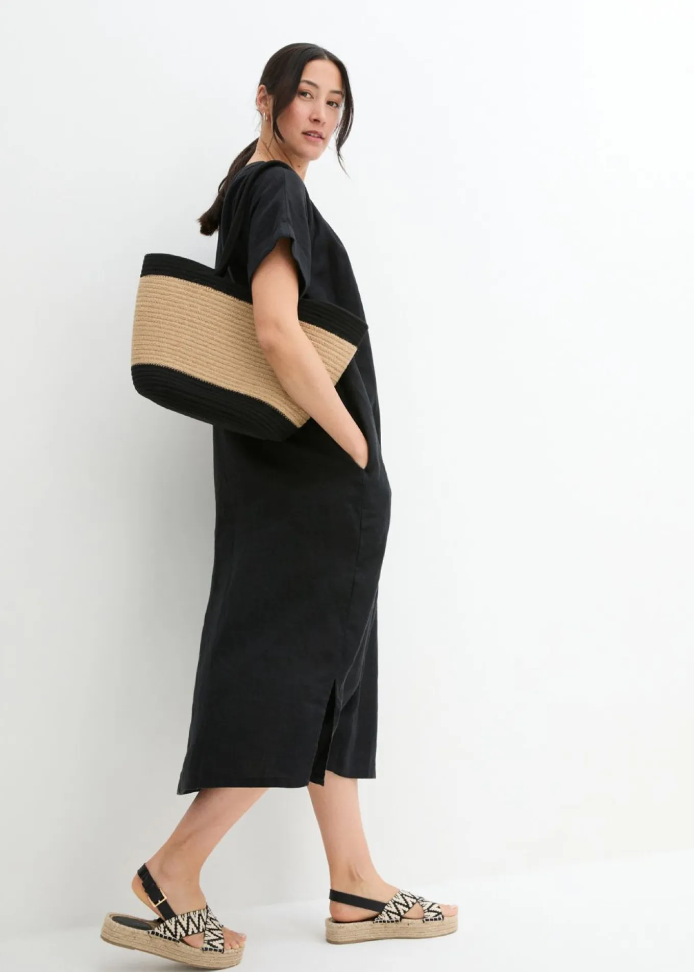 Vestido tipo caftán de lino puro