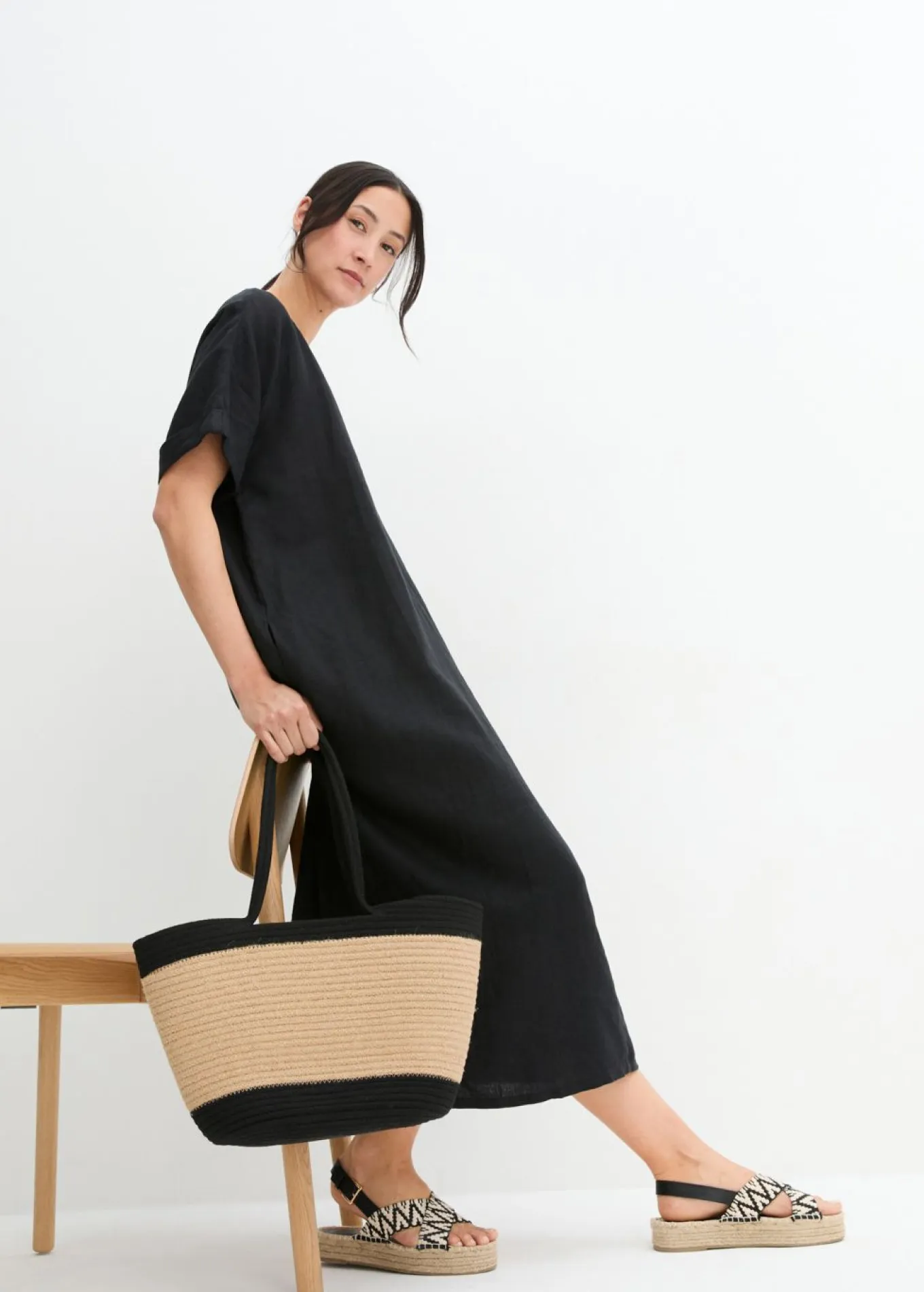 Vestido tipo caftán de lino puro