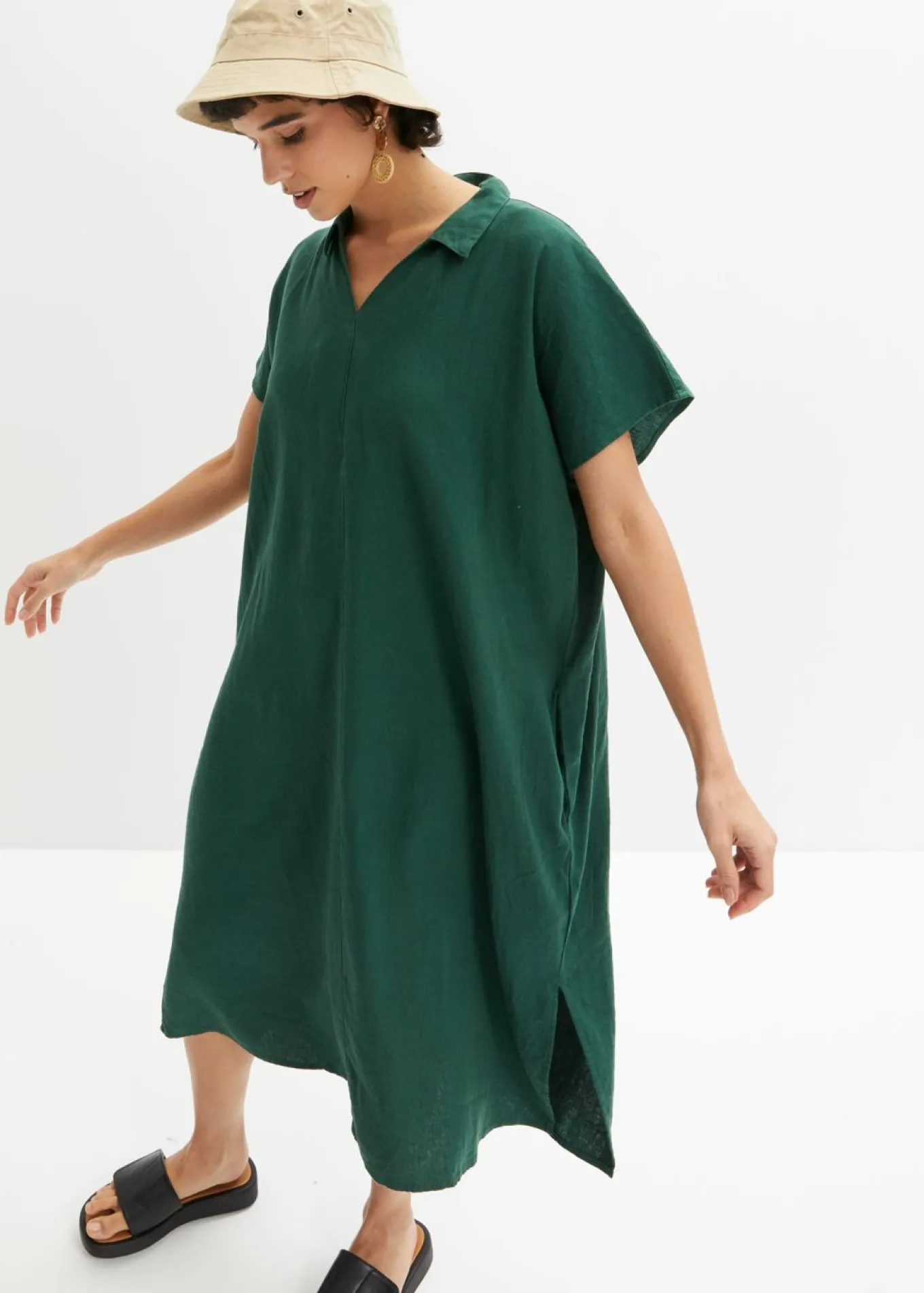 Vestido tipo caftán de mezcla ligera de viscosa y lino
