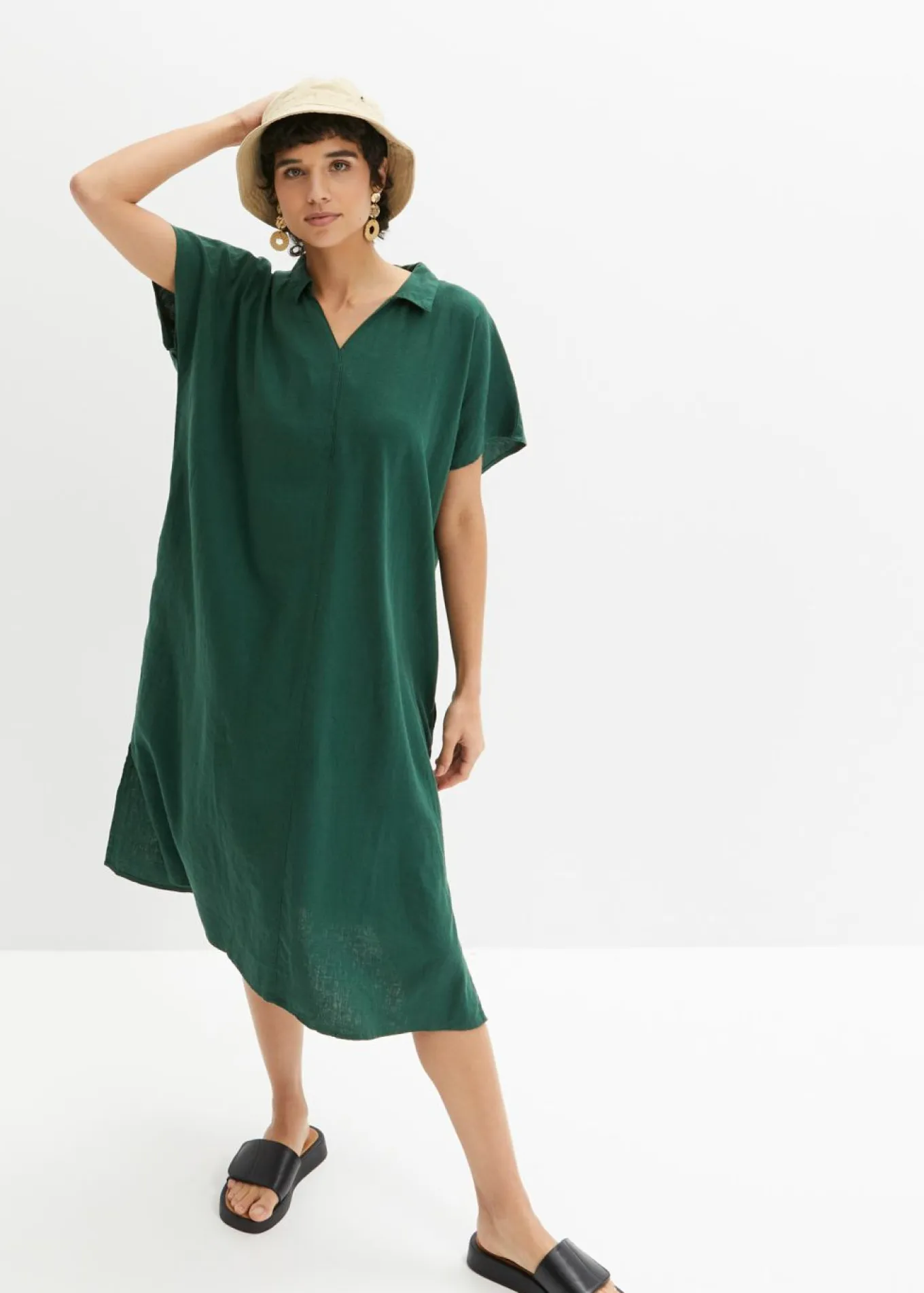 Vestido tipo caftán de mezcla ligera de viscosa y lino