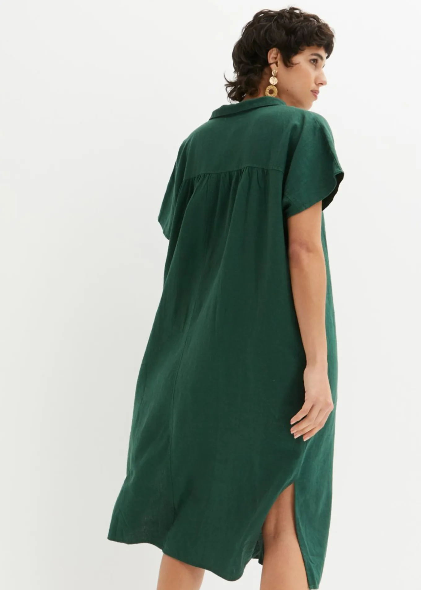 Vestido tipo caftán de mezcla ligera de viscosa y lino
