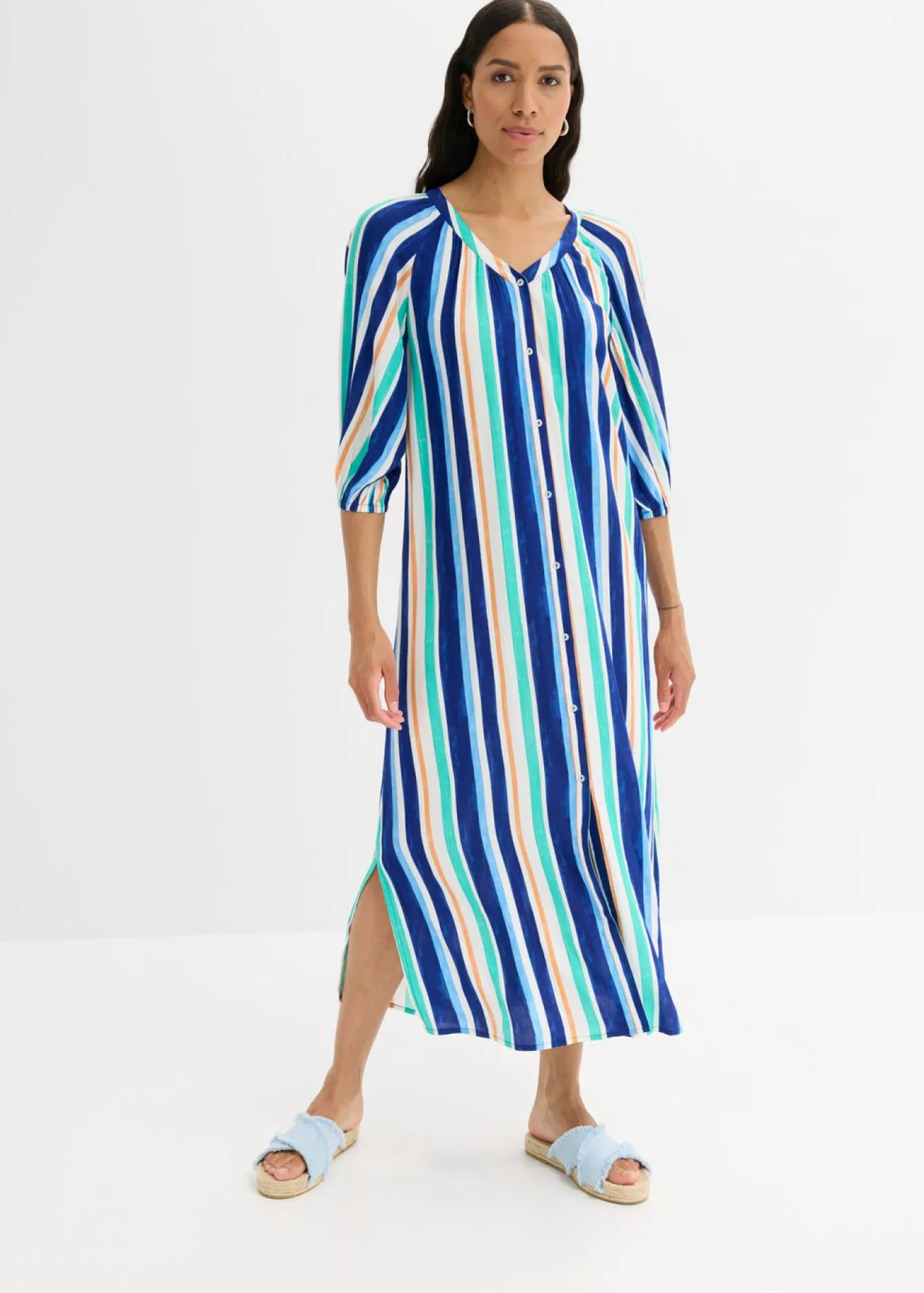 Vestido tipo caftán de viscosa estructurada de rayas