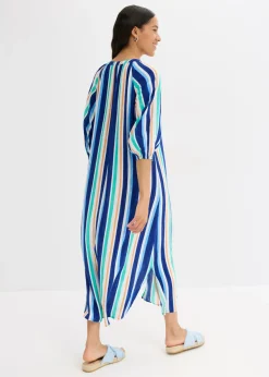Vestido tipo caftán de viscosa estructurada de rayas