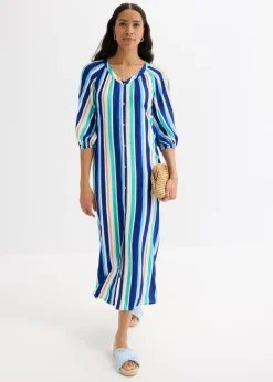 Vestido tipo caftán de viscosa estructurada de rayas