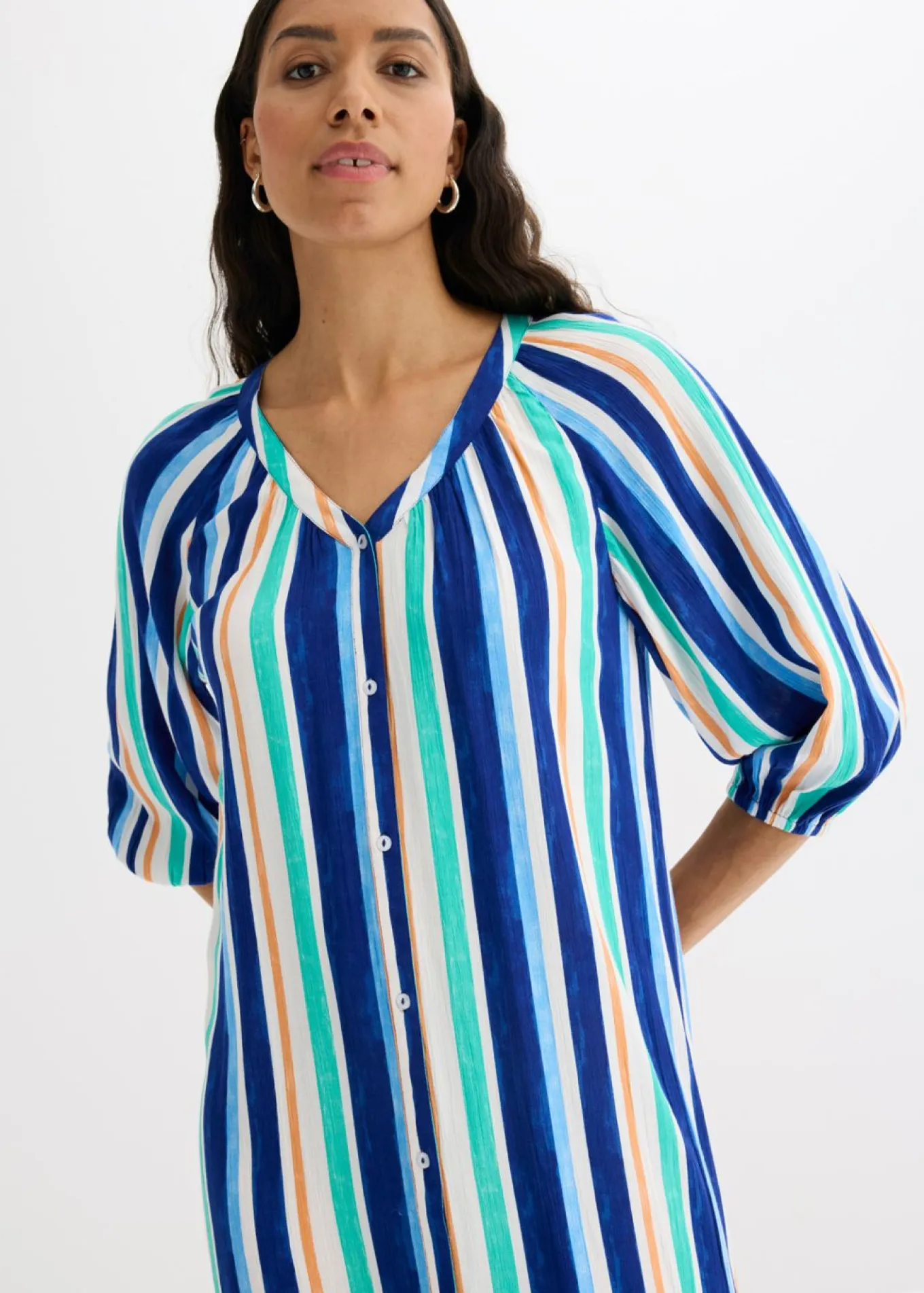 Vestido tipo caftán de viscosa estructurada de rayas