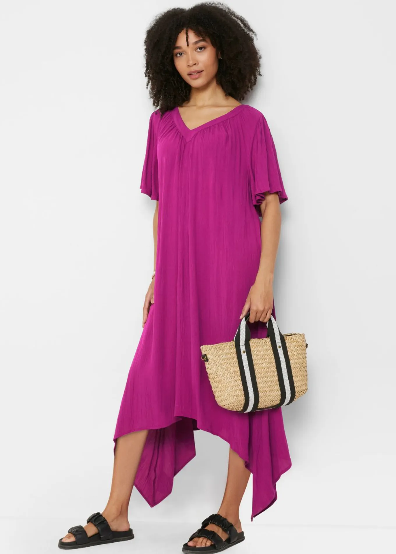 Vestido tipo caftán en tejido de crepé