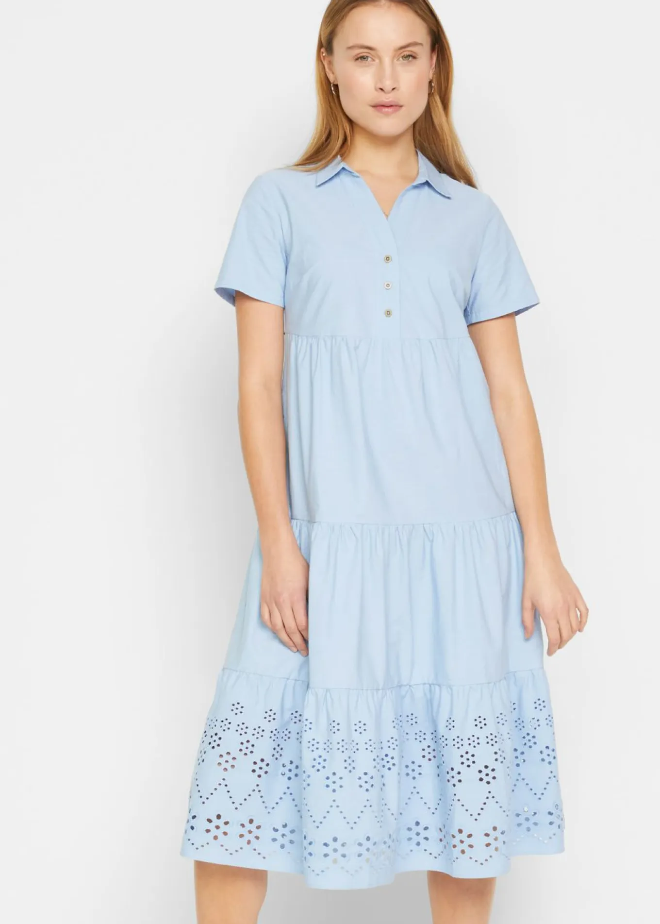 Vestido tipo túnica de algodón puro con bordado calado