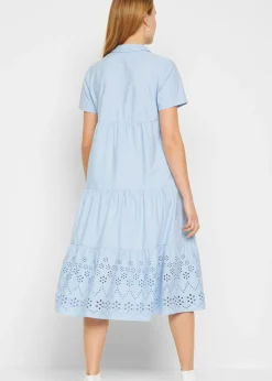 Vestido tipo túnica de algodón puro con bordado calado