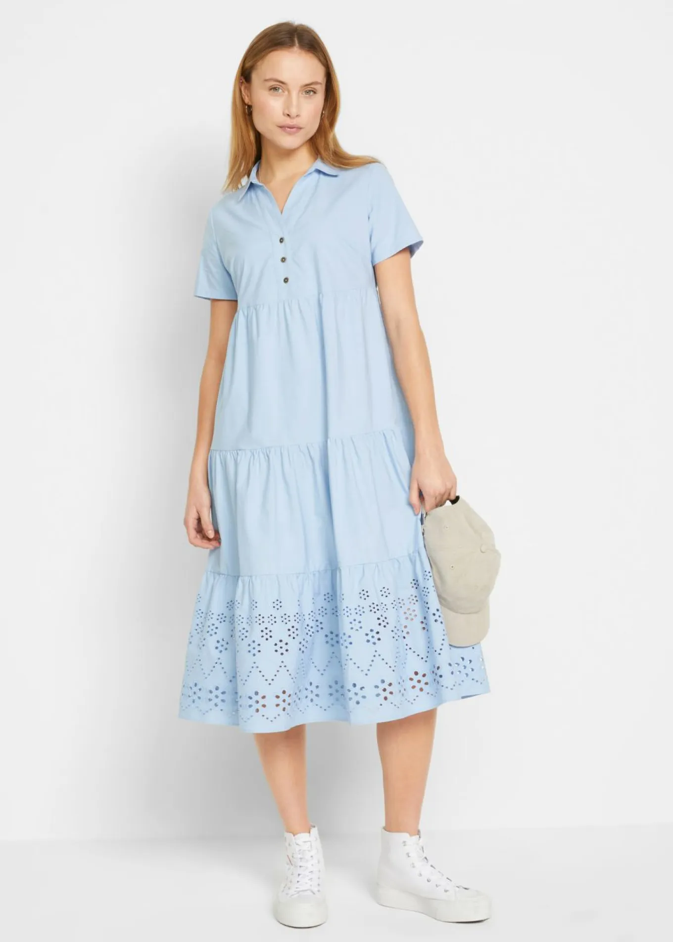 Vestido tipo túnica de algodón puro con bordado calado