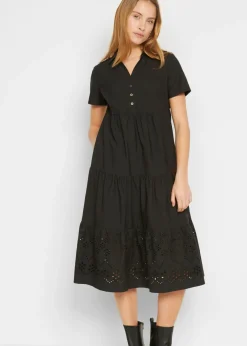 Vestido tipo túnica de algodón puro con bordado calado