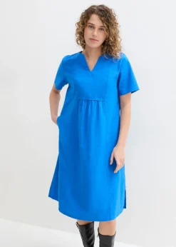 Vestido tipo túnica de mezcla de lino y algodón con bolsillos