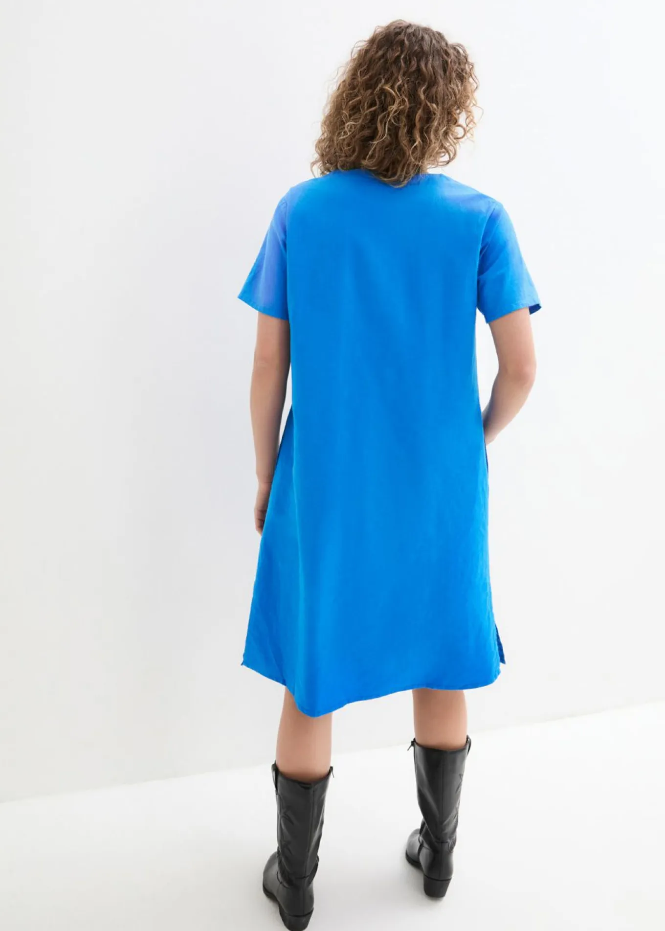 Vestido tipo túnica de mezcla de lino y algodón con bolsillos