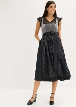 Vestido tirolés con terciopelo y largo midi (2 piezas)