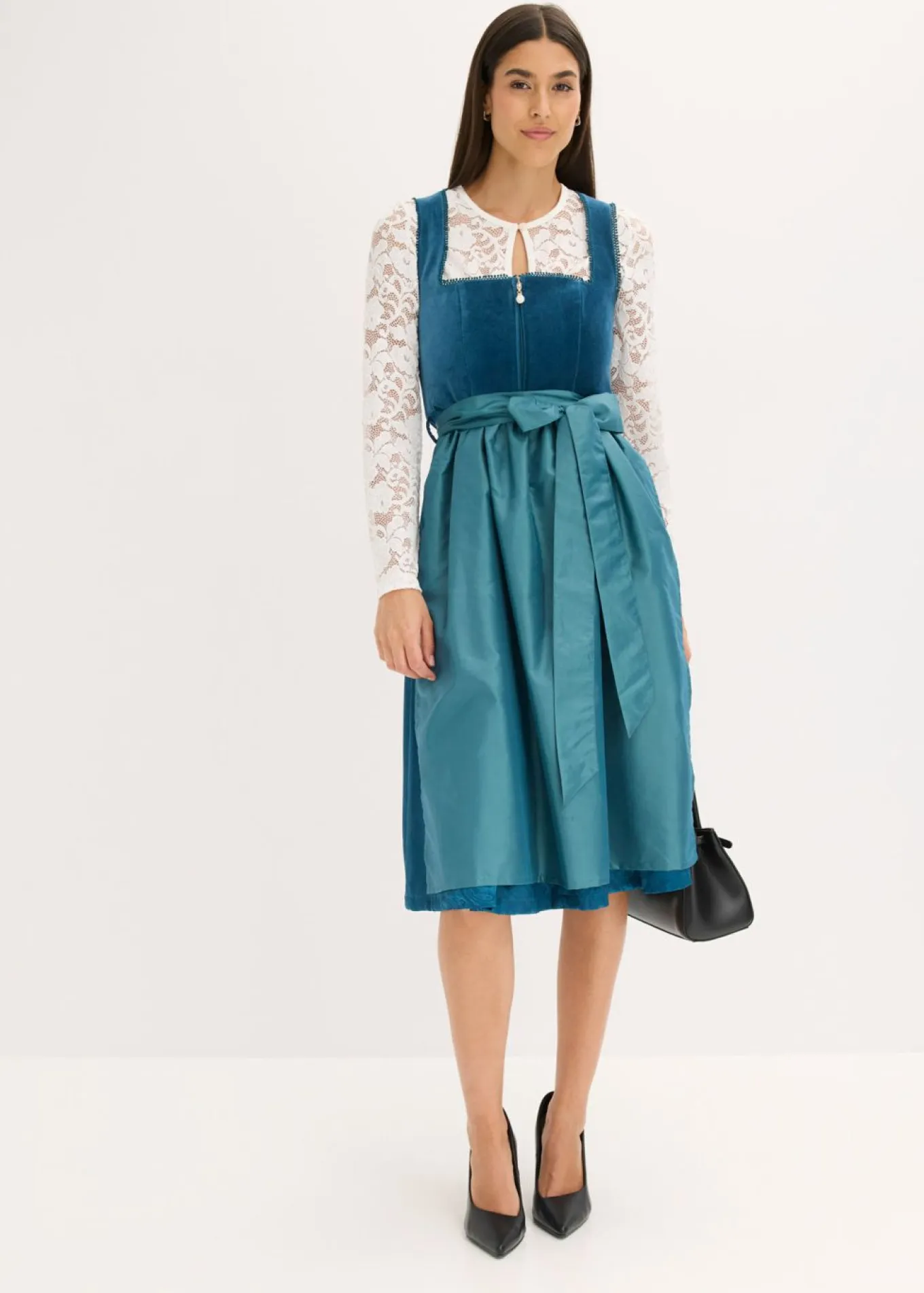 Vestido tirolés con terciopelo y largo midi (2 piezas)