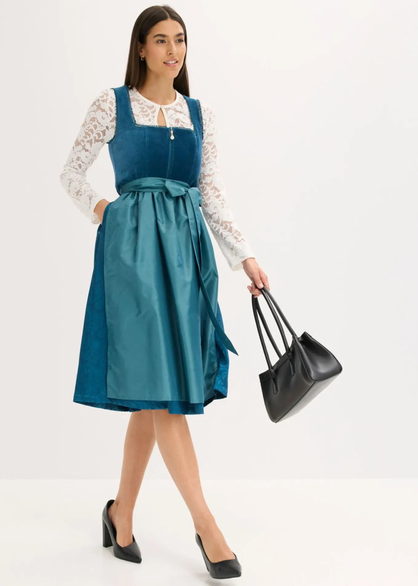 Vestido tirolés con terciopelo y largo midi (2 piezas)
