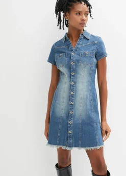 Vestido vaquero con botones y dobladillo abierto