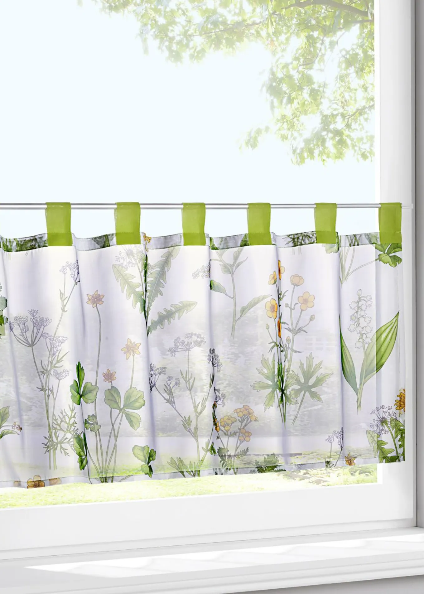 Visillo con estampado de plantas y poliéster reciclado