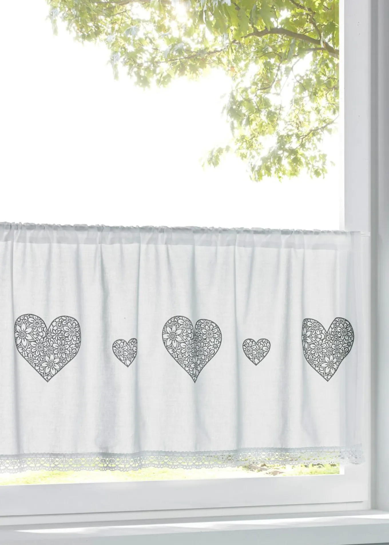 Visillo de algodón orgánico con estampado de corazones