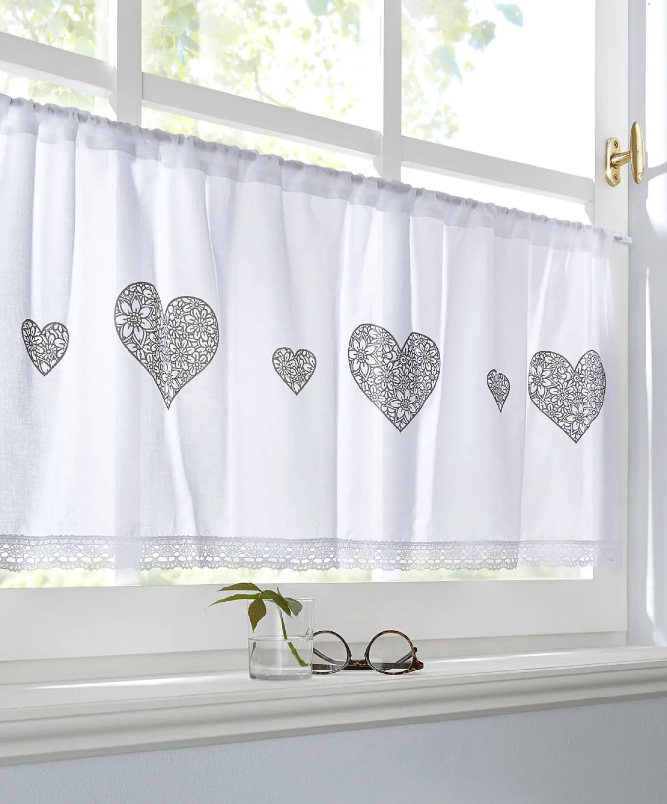 Visillo de algodón orgánico con estampado de corazones